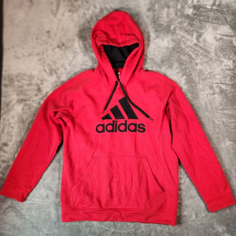 Adidas Hoodie Mens Large Red Excellent Badge of Sport Pullover AY9400